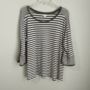 J Jill Green White Striped Bell Sleeve Blouse